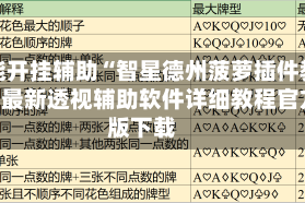 万能开挂辅助“智星德州菠萝插件教程”最新透视辅助软件详细教程官方版下载
